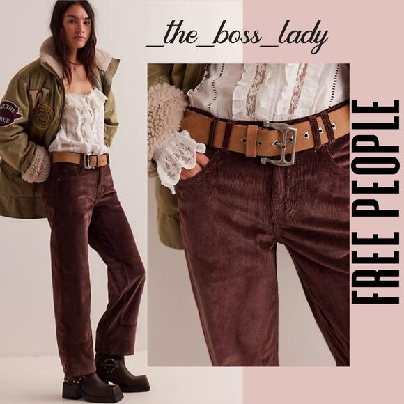 Free People corduroy pants high rise straight cotton blend boho fall winter 29 - Picture 1 of 9